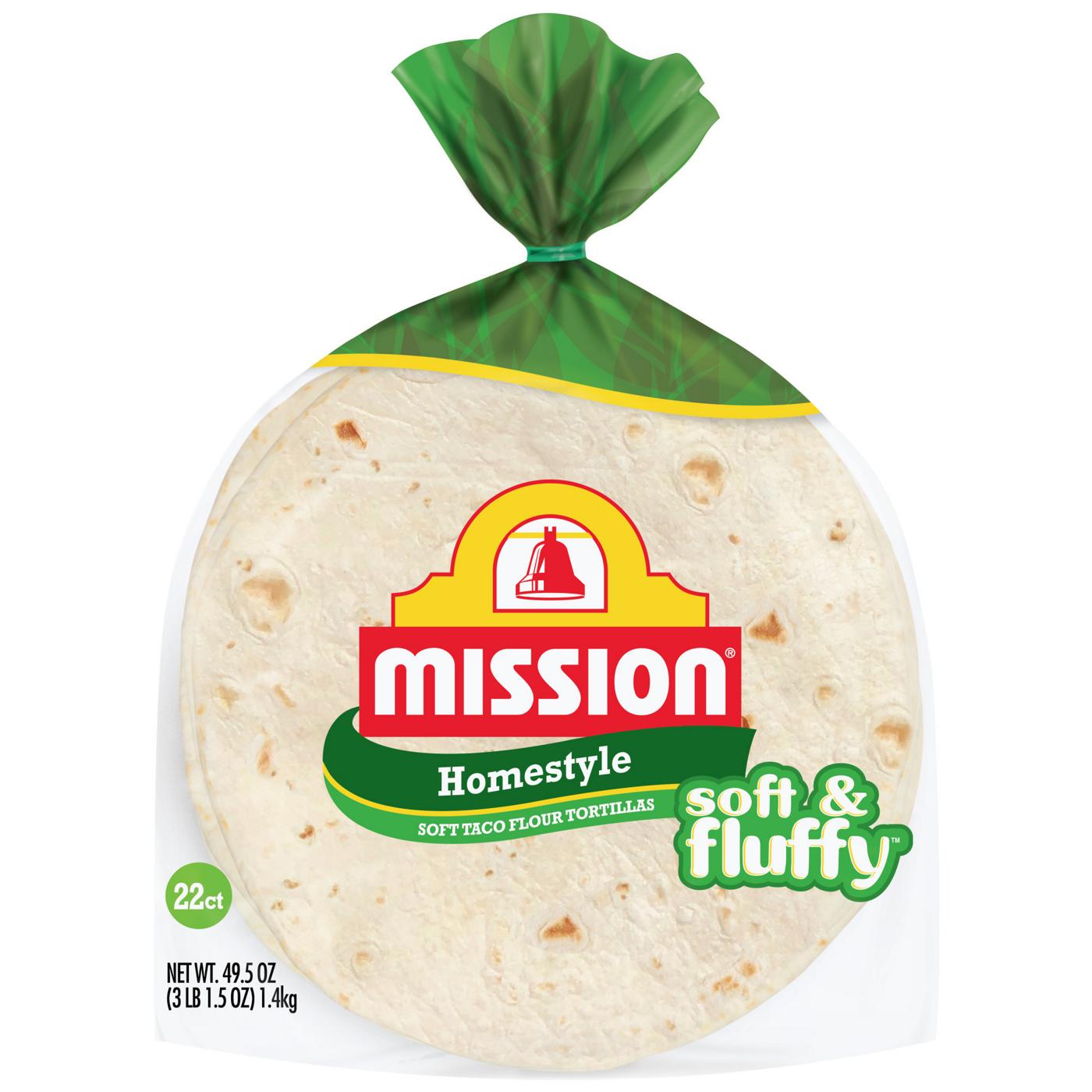 Mission Soft & Fluffy Homestyle Soft Taco Flour Tortillas 22 Count; image 1 of 2