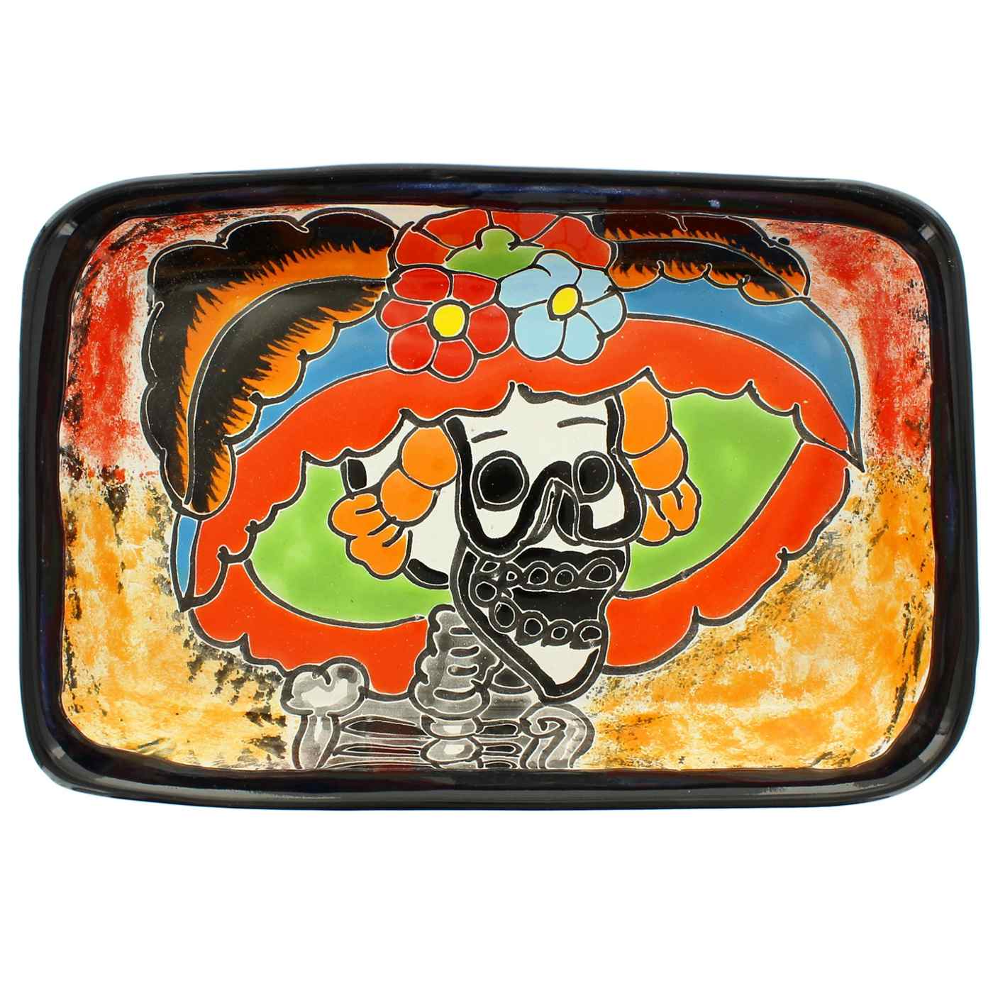 Blue Orange Pottery Day Of The Dead Talavera Small Rectangular