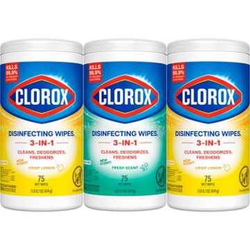 Clorox Disinfecting Value Pack Bleach Free Cleaning Wipes, 75 ct, 3 pk