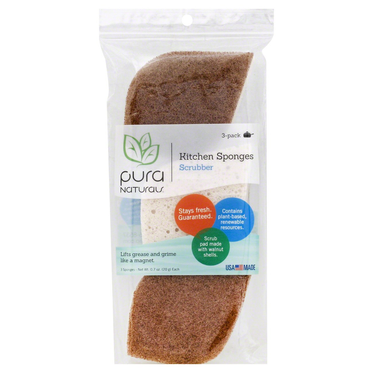 Pura Naturals Kitchen Sponge Walnut Scrubber Shop Sponges Scrubbers   001904545 1