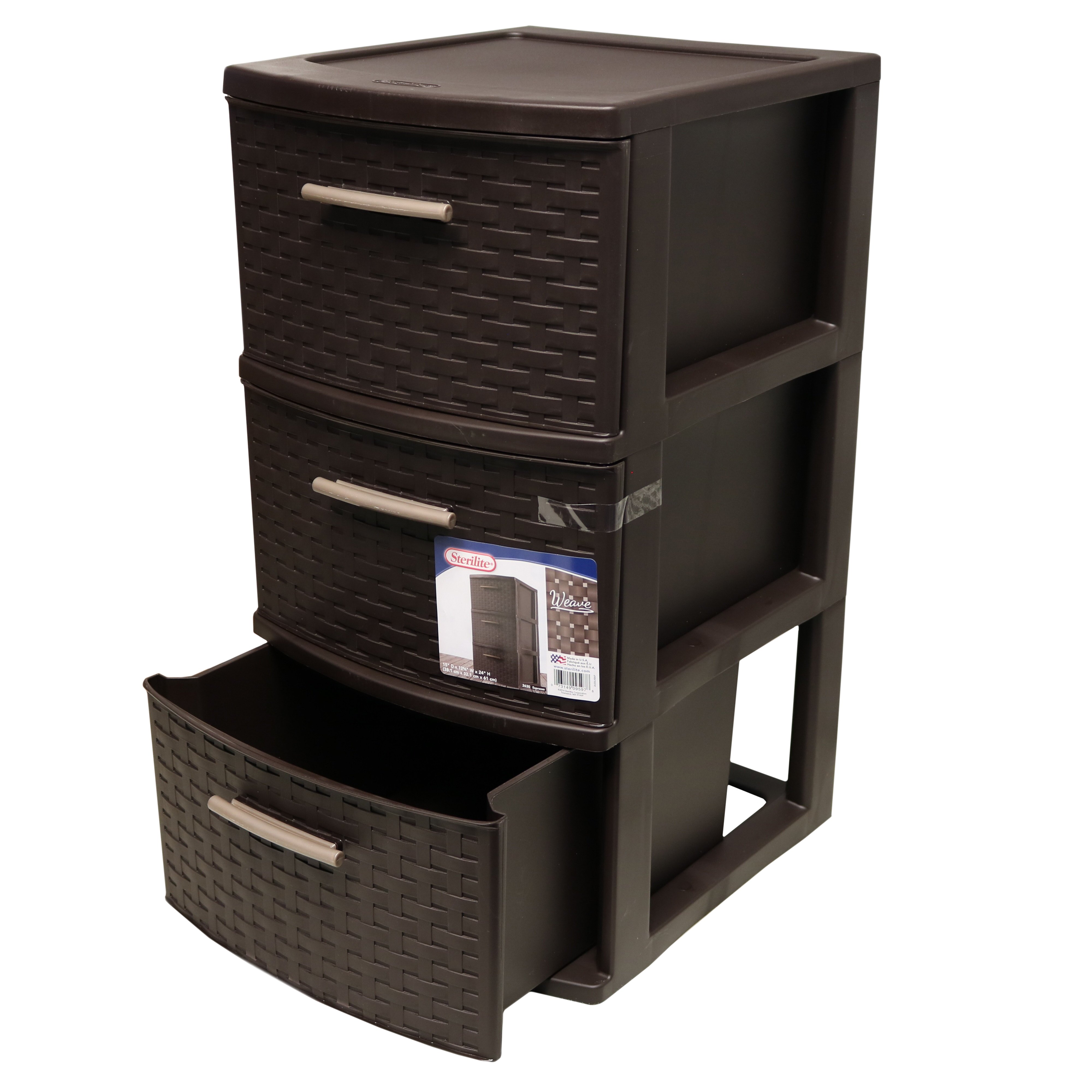 Sterilite Medium 3 Drawer Weave Tower, Espresso Shop Storage Bins at