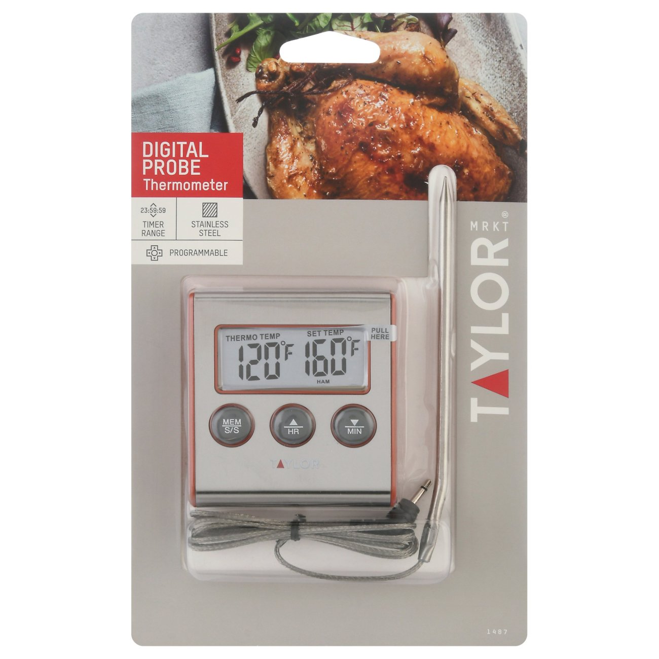 Taylor Programmable with Timer Instant Read Wired Probe Digital, Meat,  Food, Grill BBQ Cooking Kitchen Thermometer with Timer, Gray