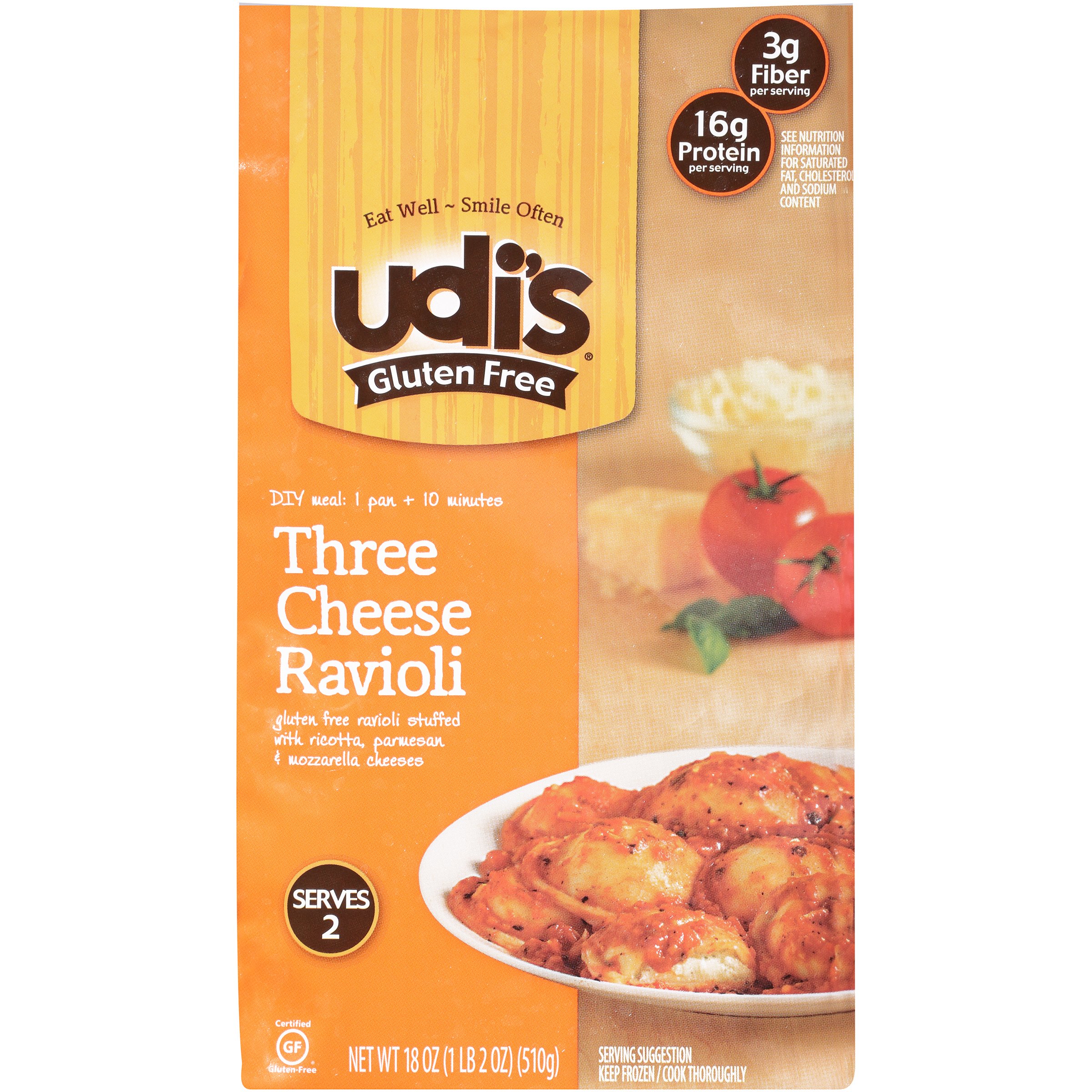 Udi's Gluten Free Three Cheese Ravioli, 18 oz