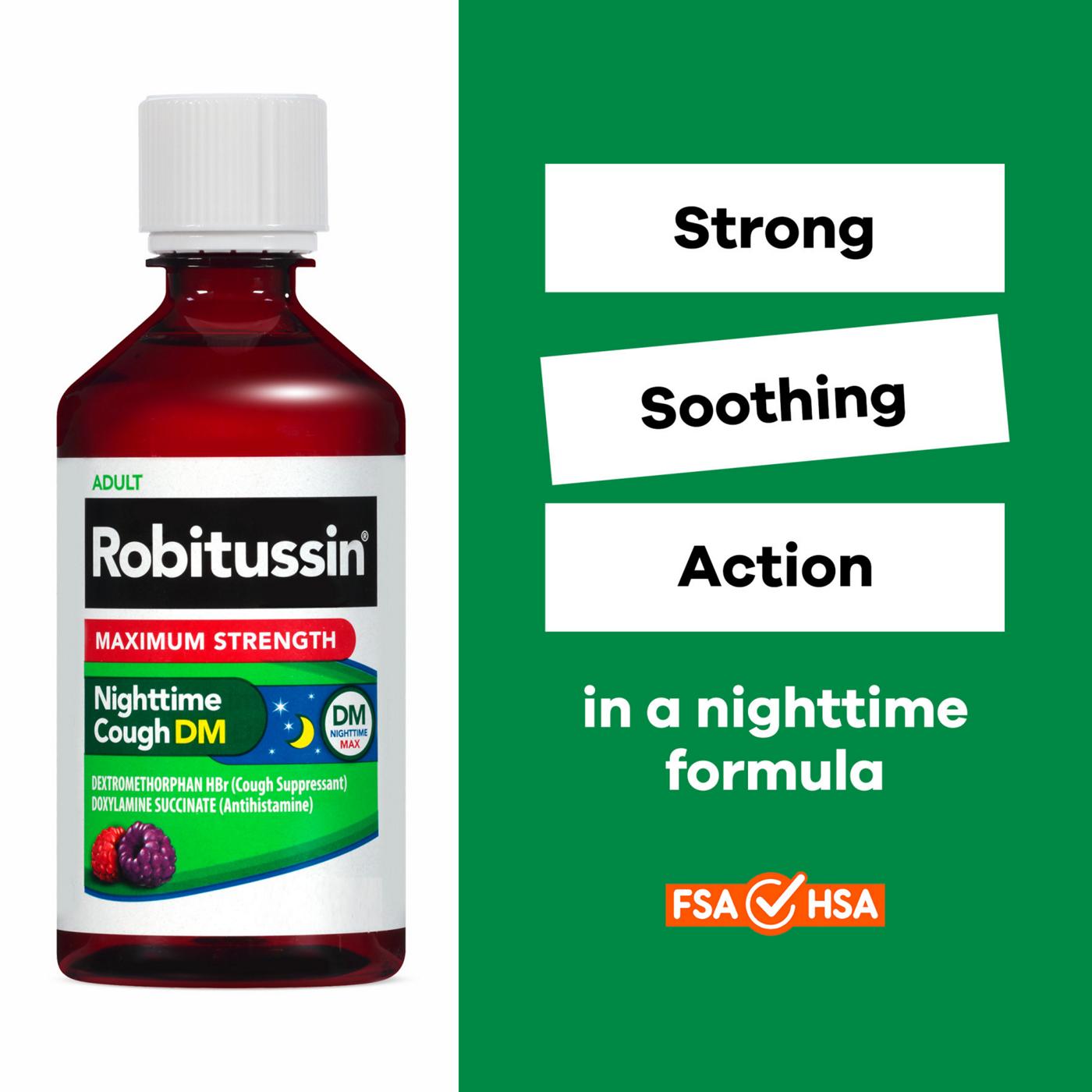 Robitussin Max Strength Blue Raspberry Nighttime Cough DM Liquid; image 2 of 6