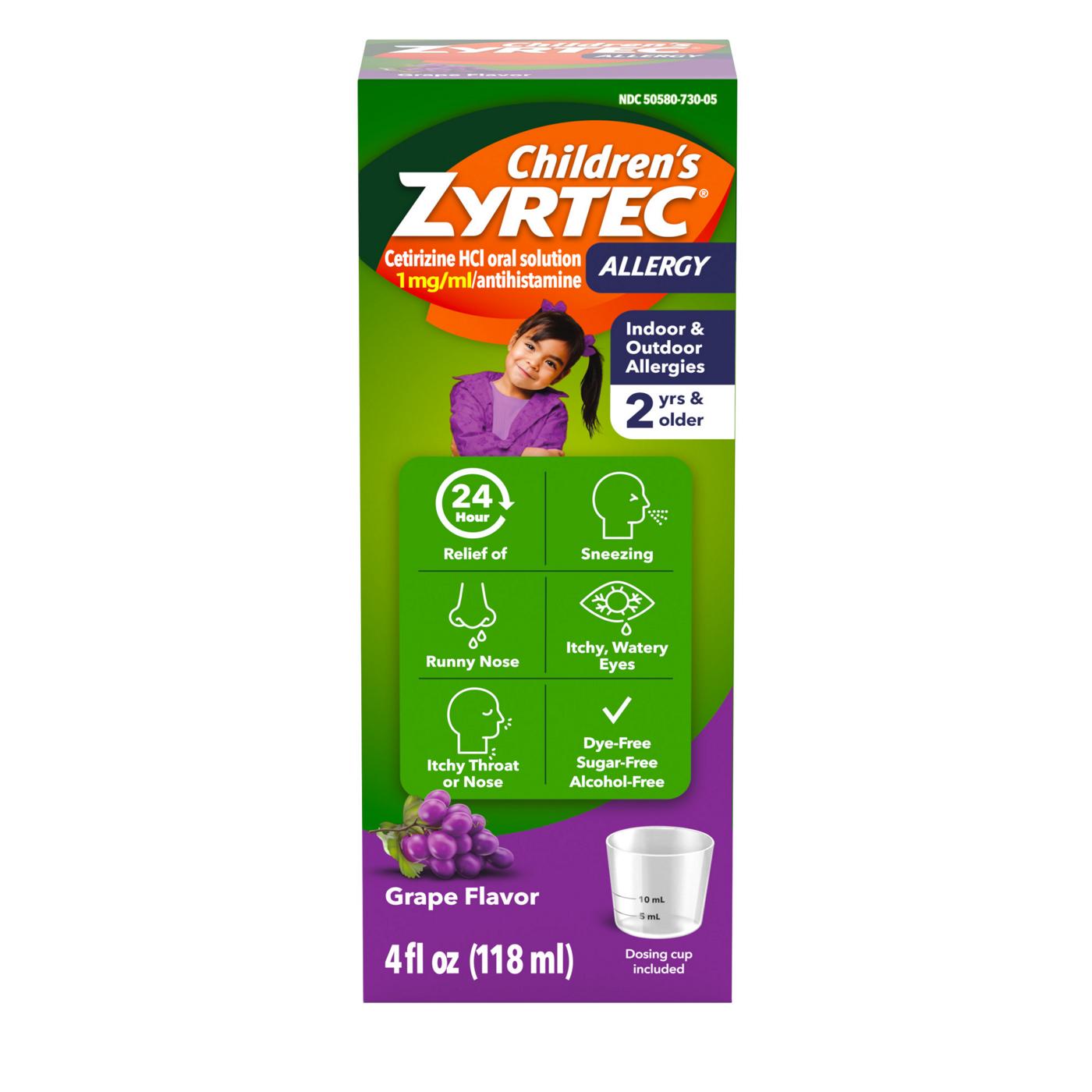 Children's Zyrtec 24 Hour Children's Allergy Relief Syrup, Grape; image 1 of 8