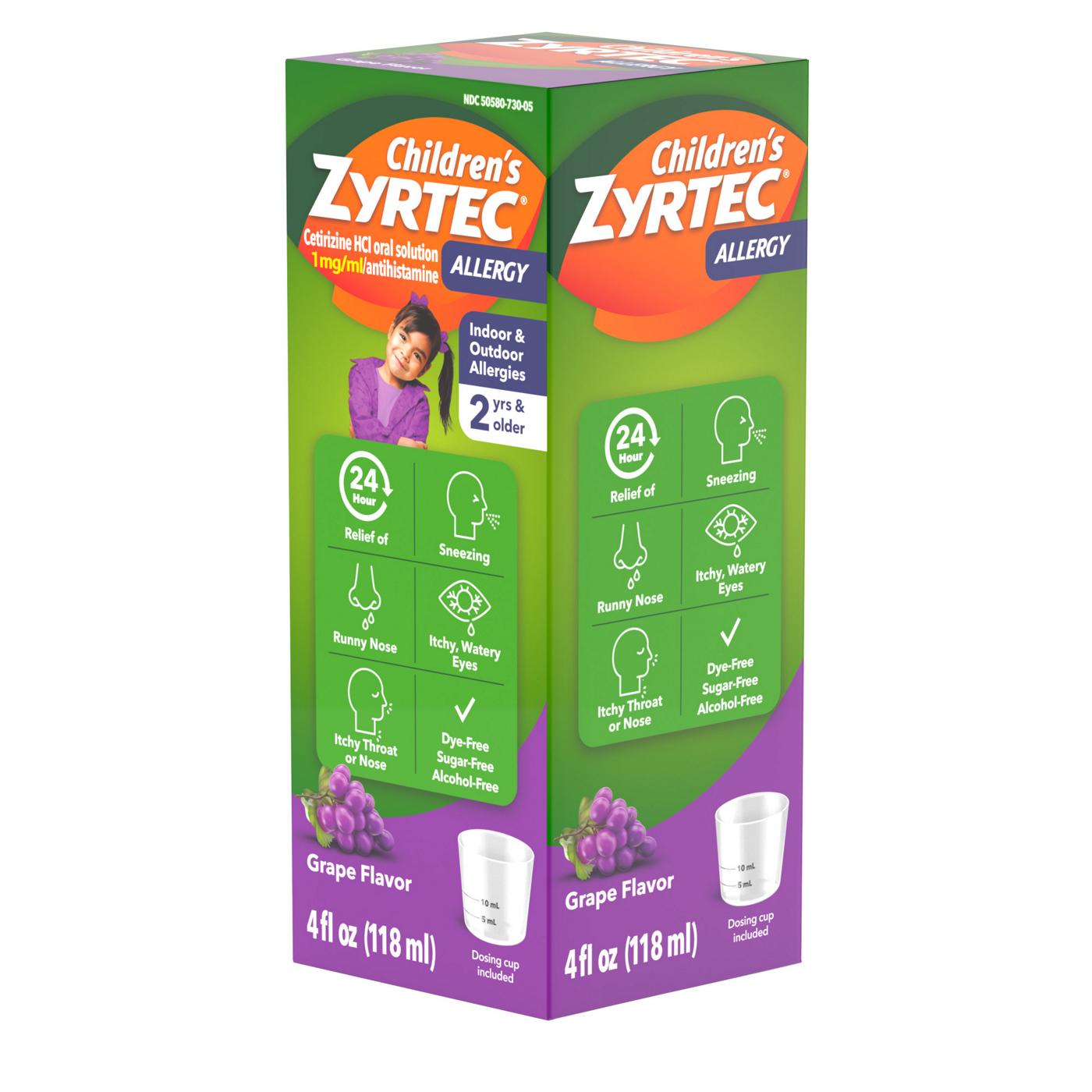 Children's Zyrtec 24 Hour Children's Allergy Relief Syrup, Grape; image 3 of 8