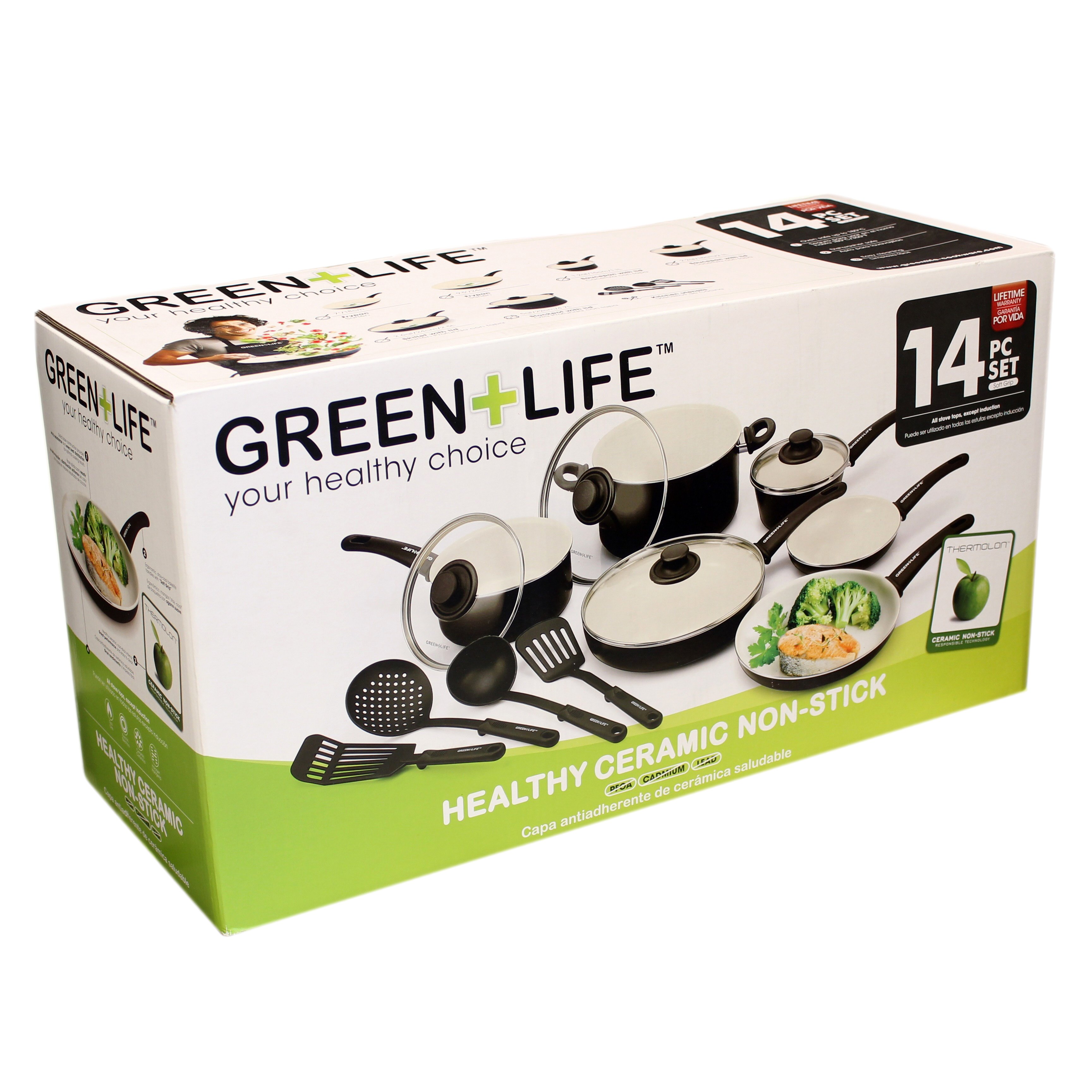 GreenLife Healthy Ceramic Non-Stick 14-Piece Soft Grip Cookware
