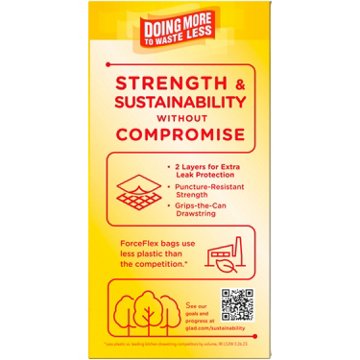 Glad ForceFlex Tall Kitchen Drawstring Trash Bags, 13 Gallon - Gain Original Scent with Febreze Freshness, 40 ct