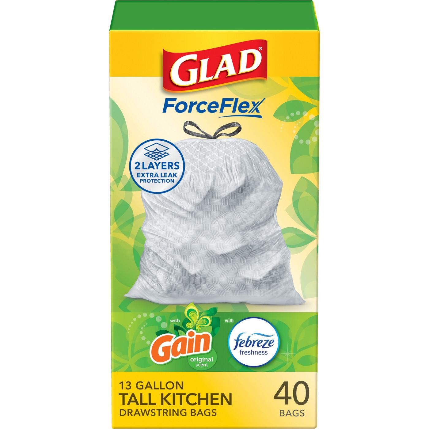 Glad ForceFlex Tall Kitchen Drawstring Trash Bags, 13 Gallon - Gain Original Scent with Febreze Freshness; image 1 of 15
