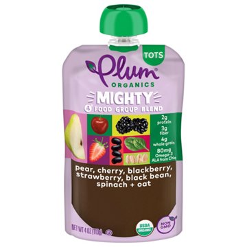 Plum Organics Mighty 4 Pouch - Pear Cherry Blackberry Strawberry Black Bean Spinach & Oat
