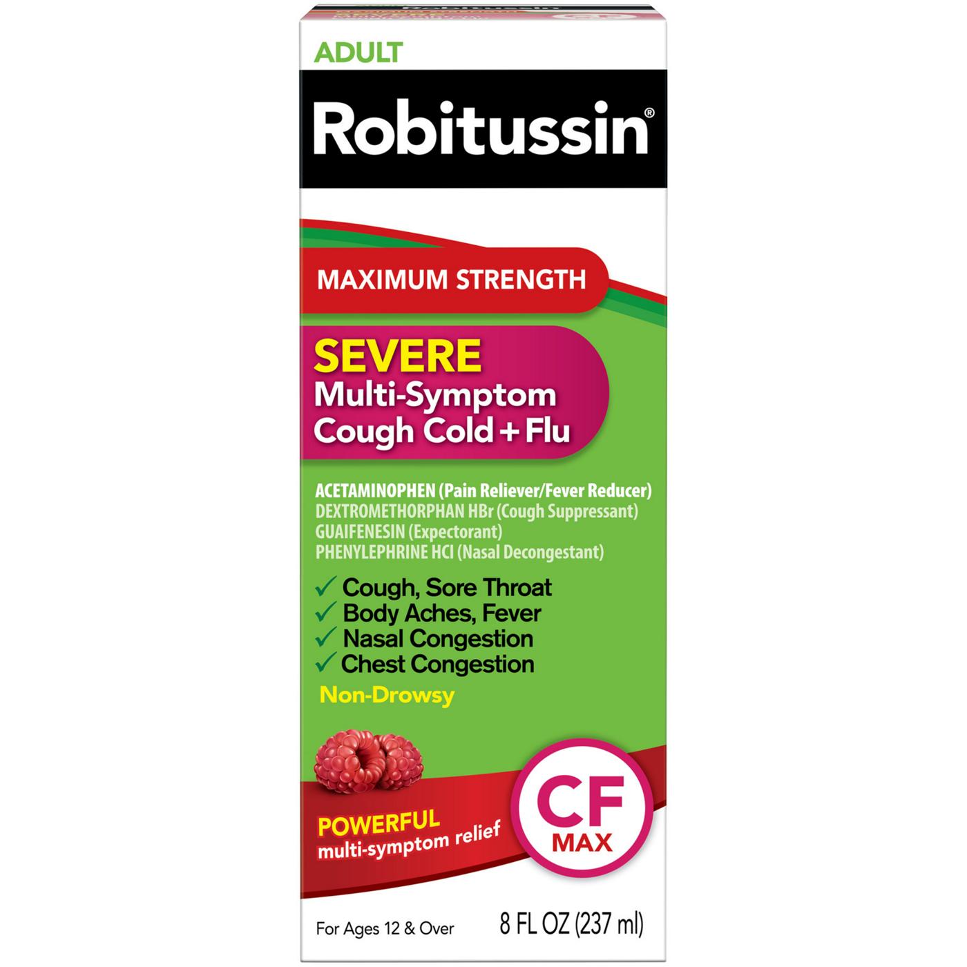 Robitussin Max Strength Severe Multi-Symptom Cough Cold + Flu Liquid; image 1 of 9