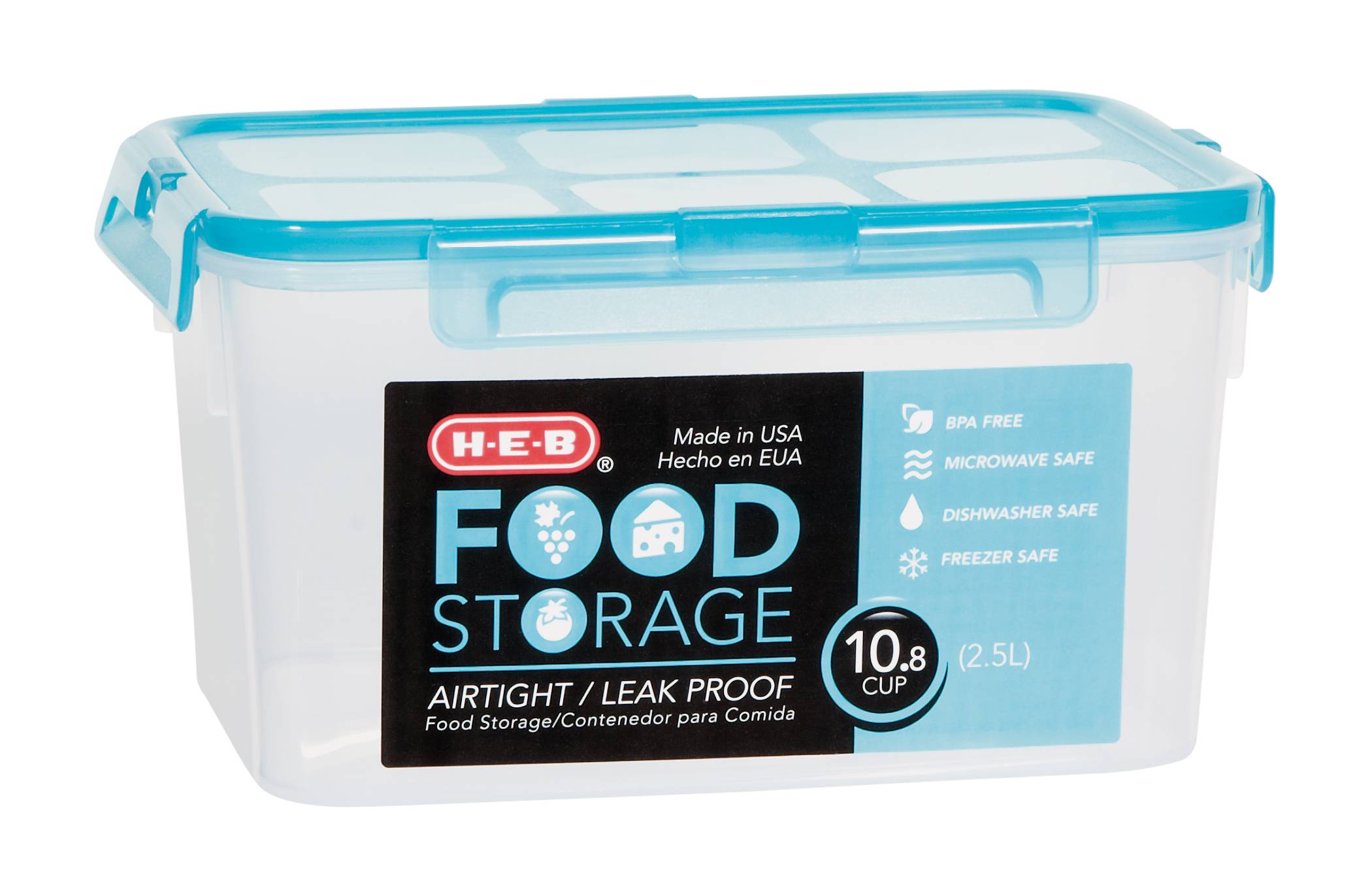 H-E-B 10.8 Cup Airtight Leak Proof Food Storage Container with Turquoise  Lid - Shop Food Storage at H-E-B