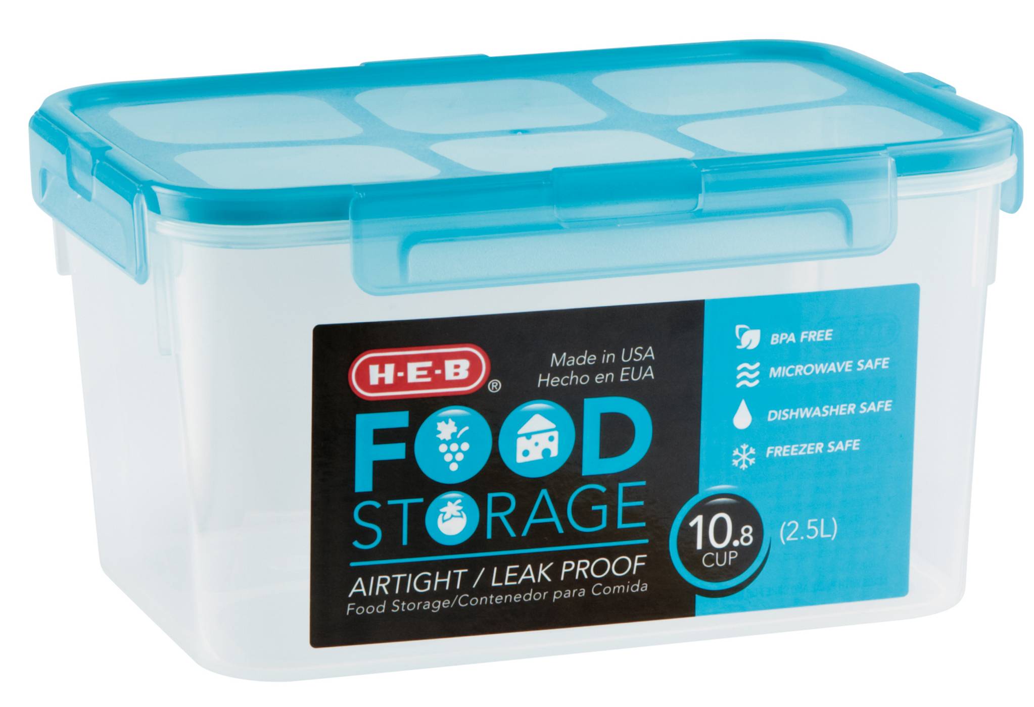 H-E-B 10.8 Cup Airtight Leak Proof Food Storage Container with Turquoise Lid; image 2 of 2