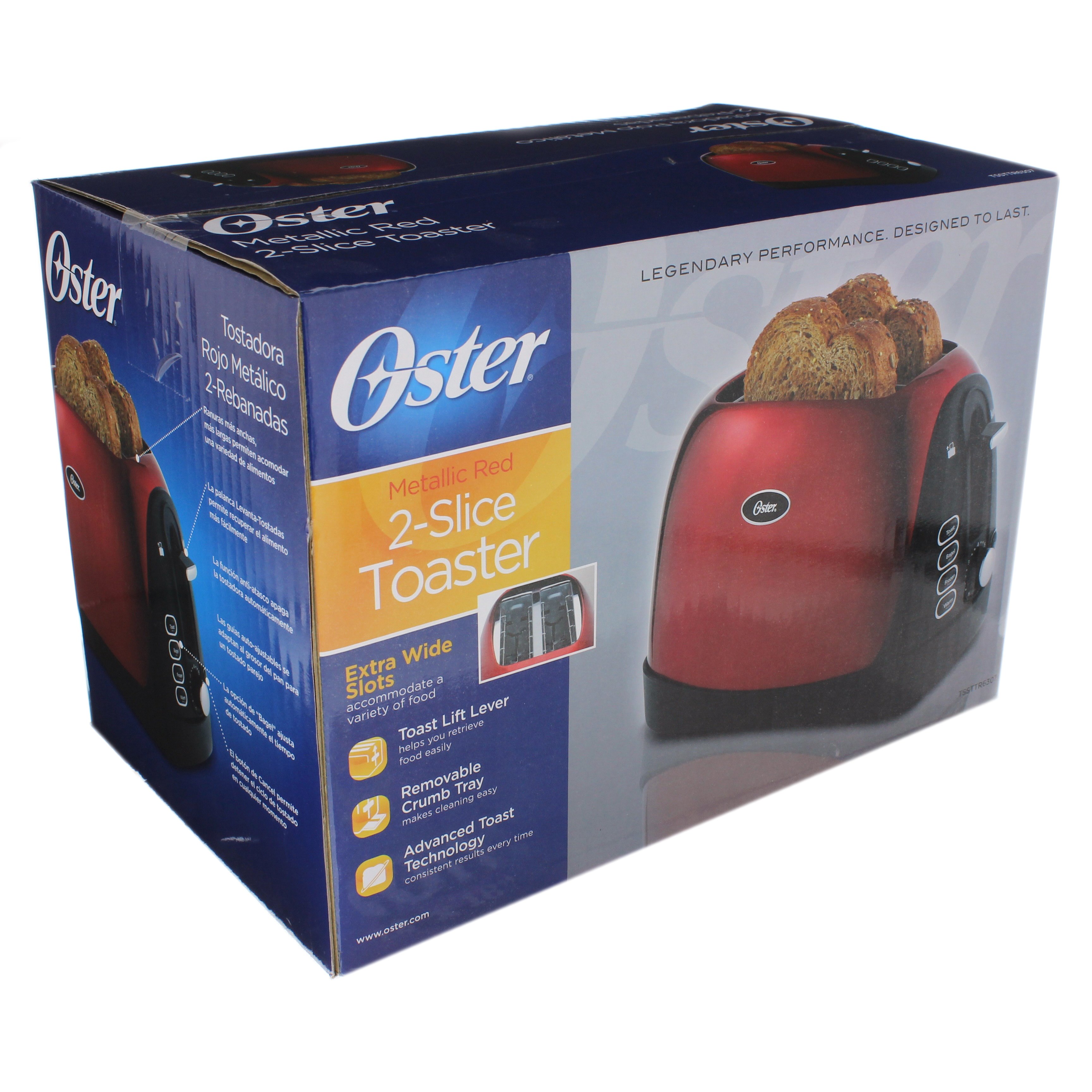 Oster 2-Slice Red Wide Slot Toaster with Automatic Shut-Off and