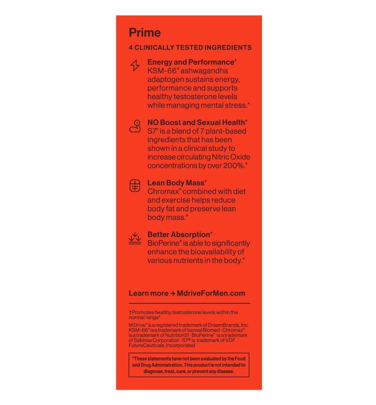 M Drive Prime Testosterone Support Capsules; image 2 of 4