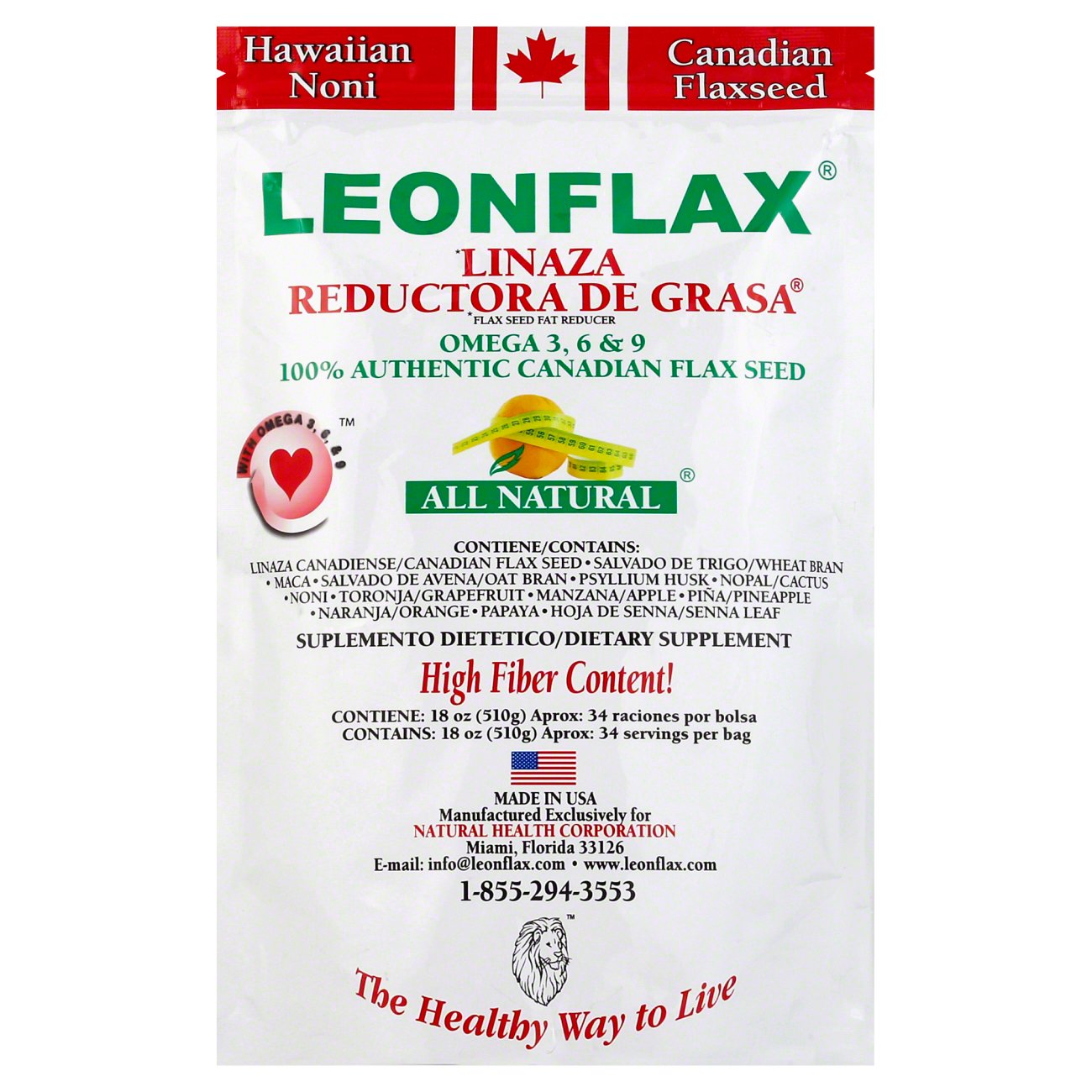 Leonflax 100% Authentic Canadian Flax Seed, 18 oz