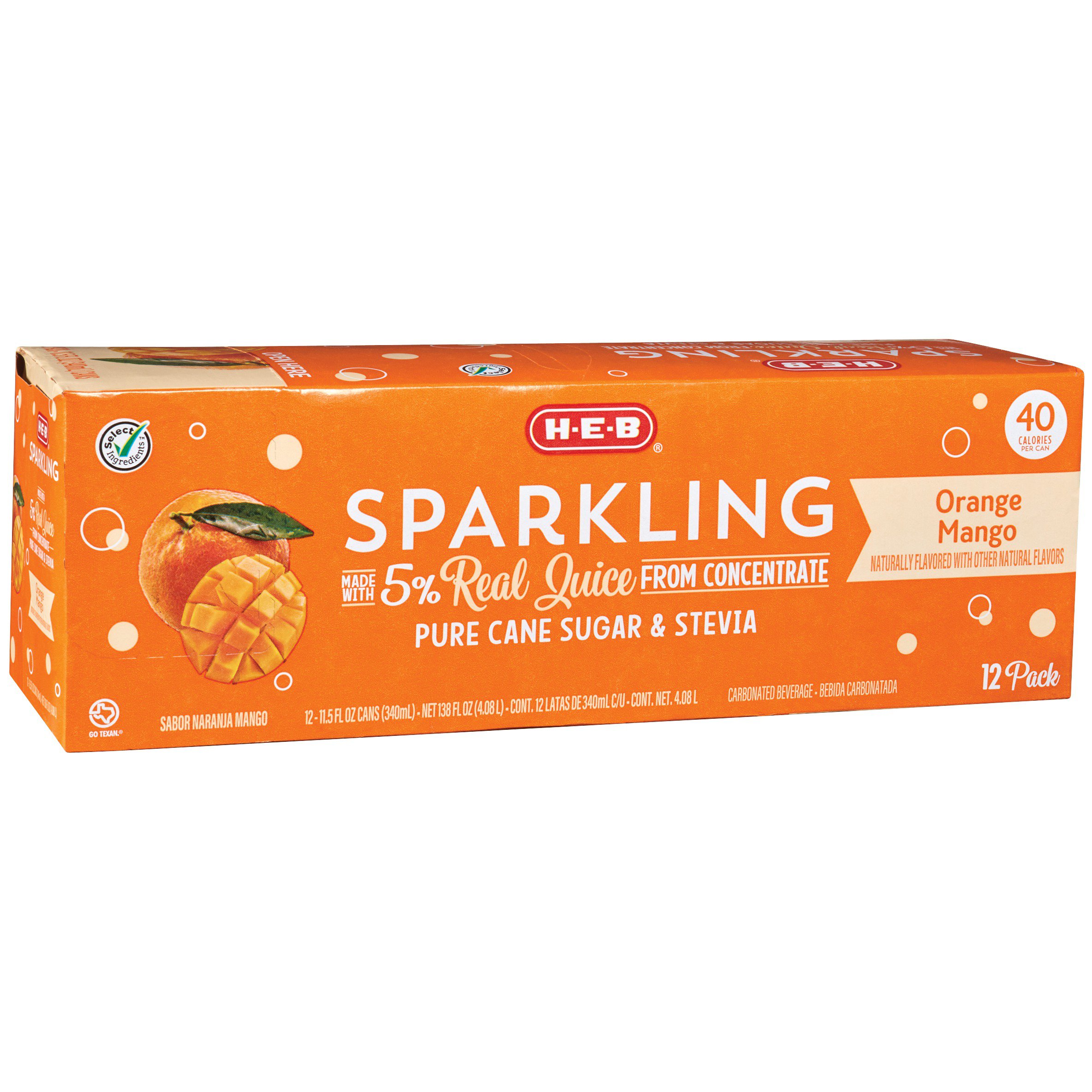 HEB Select Ingredients Sparkling Orange Mango Beverage 11.5 oz Cans
