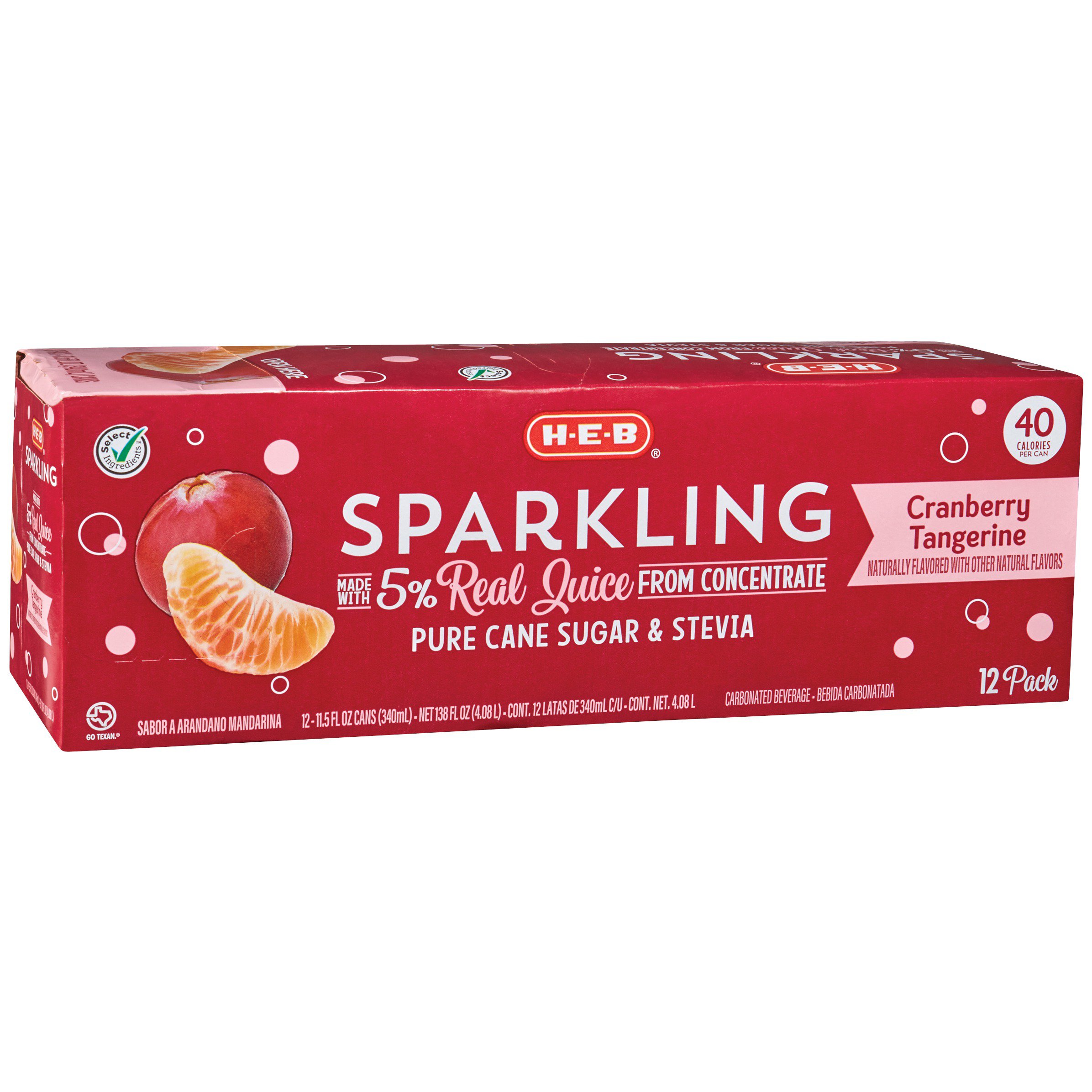 H-E-B Select Ingredients Sparkling Cranberry Tangerine Beverage 11.5 Oz ...