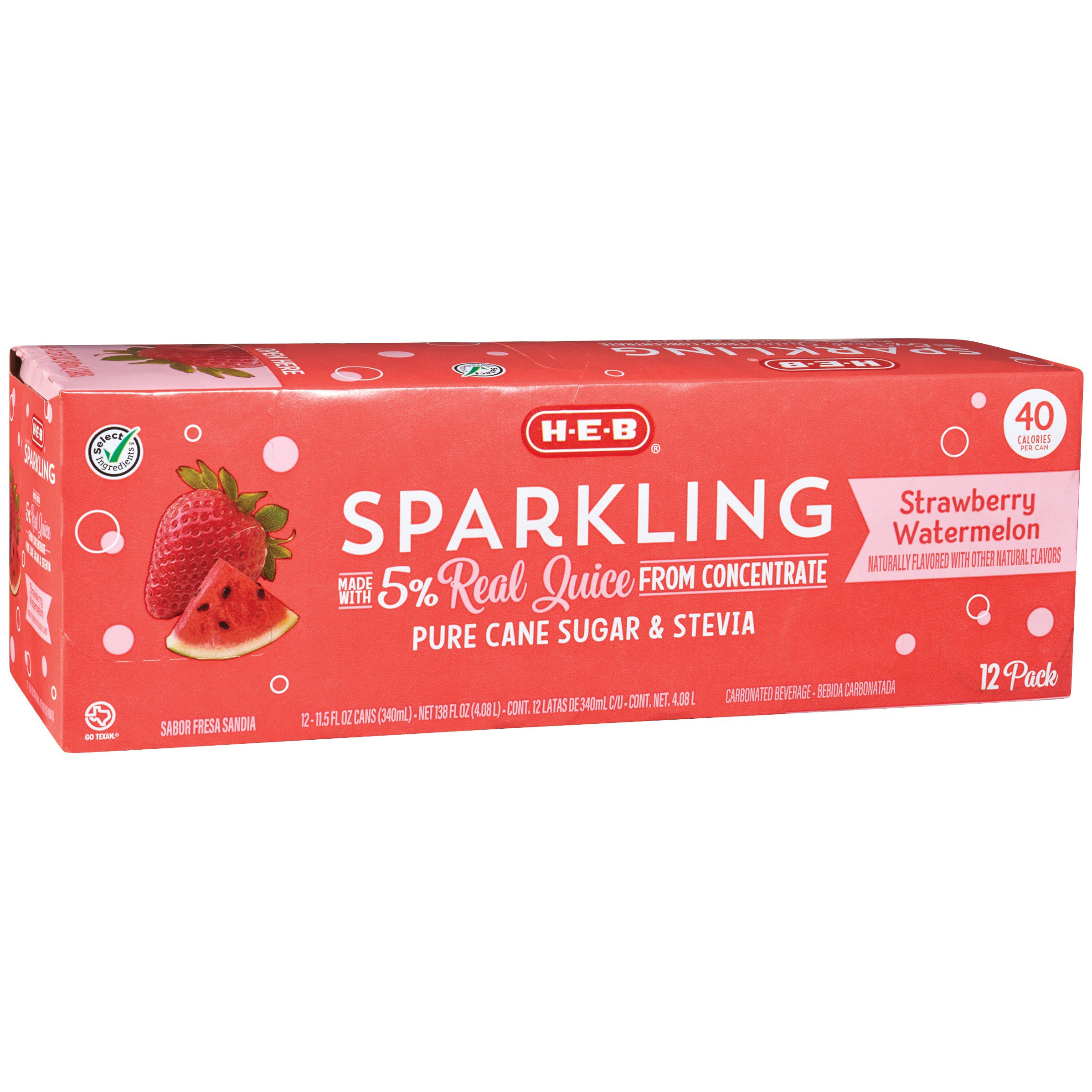 HEB Select Ingredients Sparkling Strawberry Watermelon Beverage 11.5