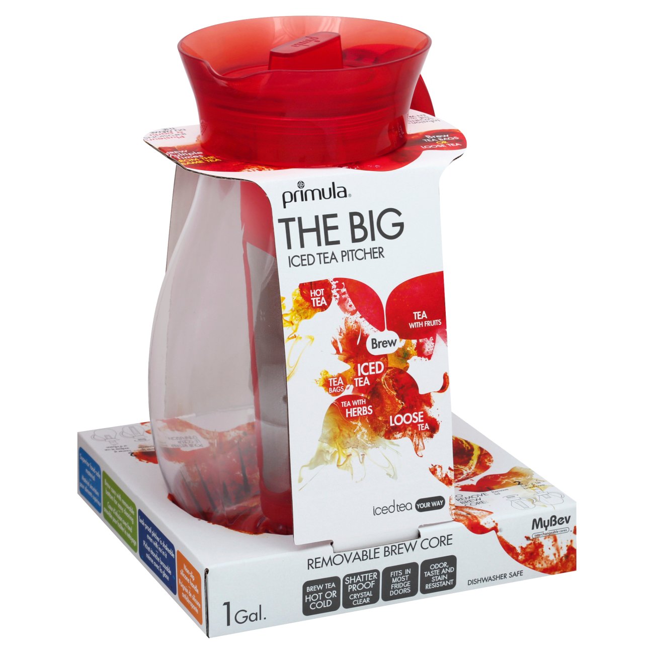 Primula The Big Iced Tea Large Capacity Beverage Pitcher, 1 Gallon, Red 