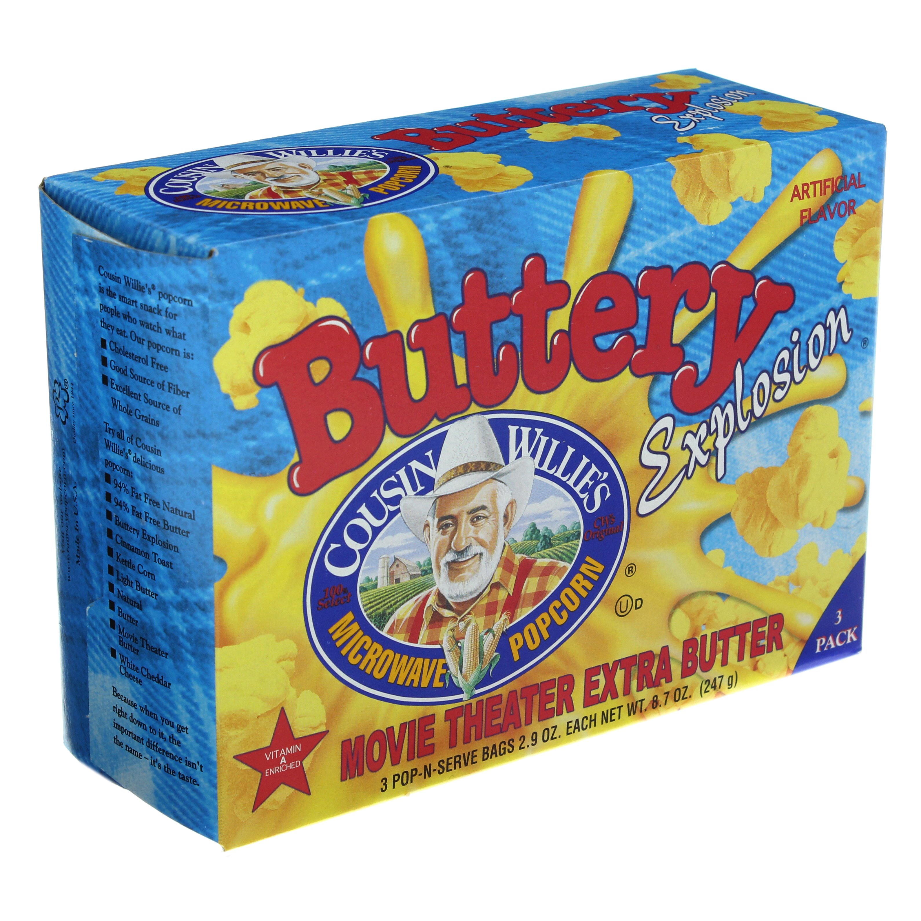 Cousin Willie's Buttery Explosion Microwavable Popcorn Shop Snacks