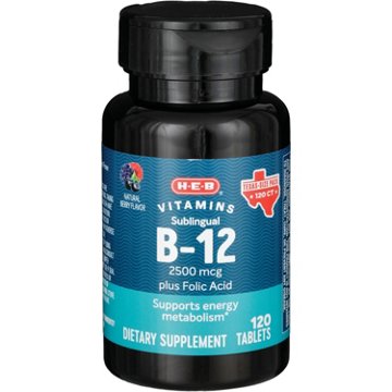 H-E-B Vitamins B-12 Sublingual 2,500 mcg Tablets - Texas-Size Pack, 120 ct