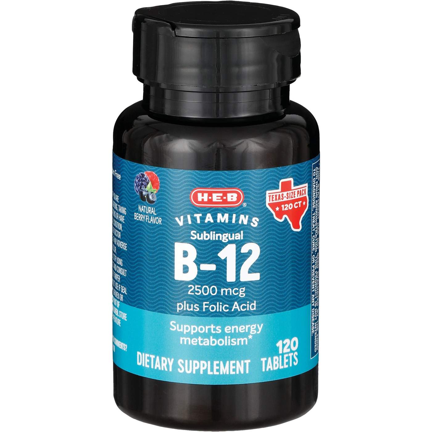 H-E-B Vitamins B-12 Sublingual 2,500 mcg Tablets - Texas-Size Pack; image 2 of 2