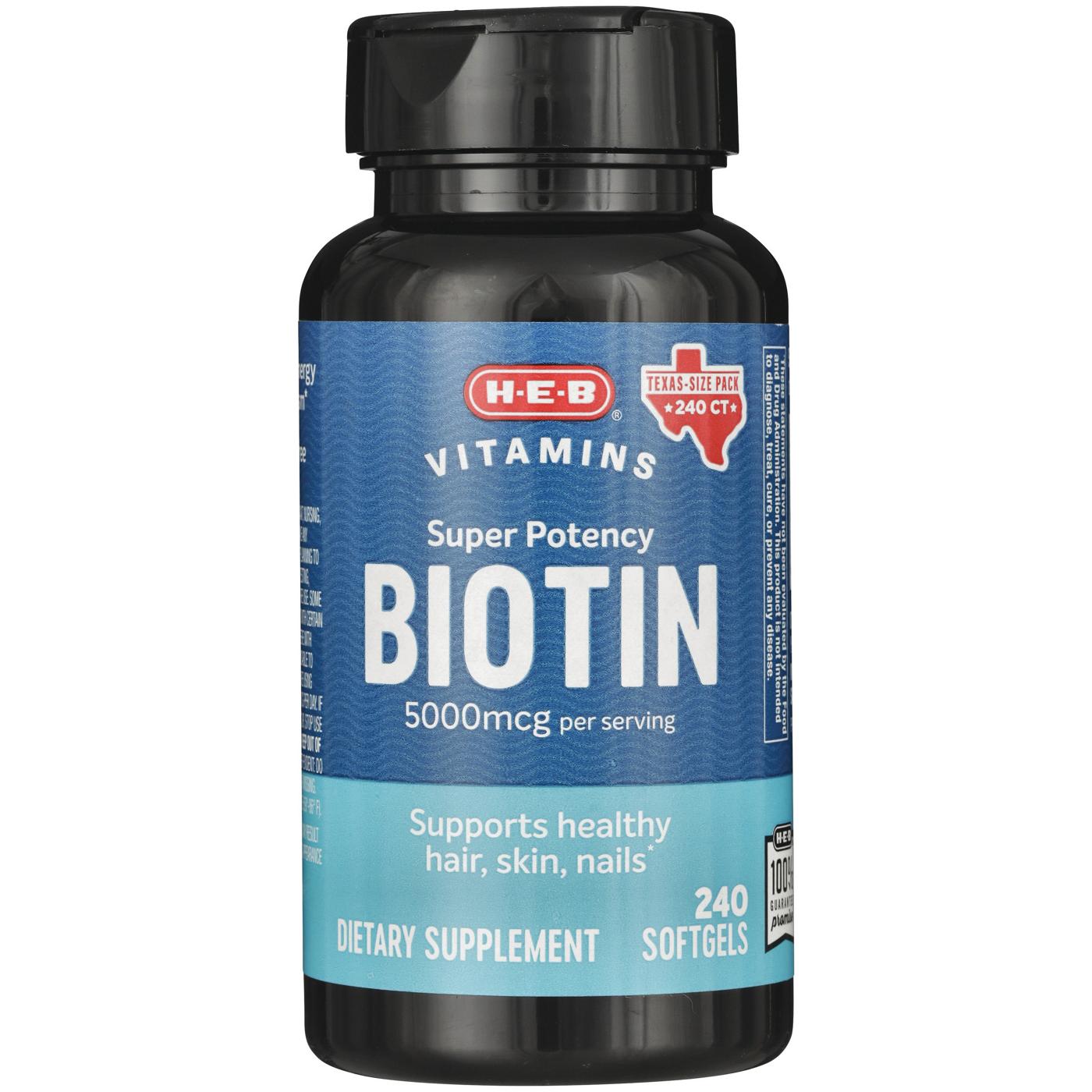 H-E-B Vitamins Super Potency 5,000 mcg Biotin Softgels - Texas-Size Pack; image 1 of 2