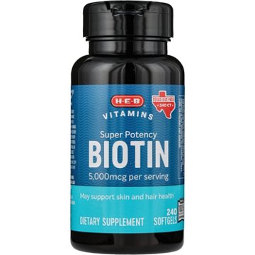 H-E-B Vitamins Super Potency Biotin 5,000 mcg Softgels - Texas-Size Pack, 240 ct