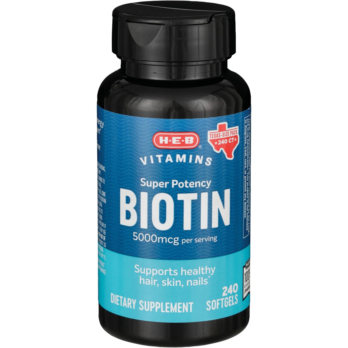 H-E-B Vitamins Super Potency 5,000 mcg Biotin Softgels - Texas-Size Pack; image 2 of 2