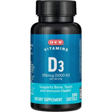 H-E-B Vitamins D3 125 mcg (5,000 IU) Softgels