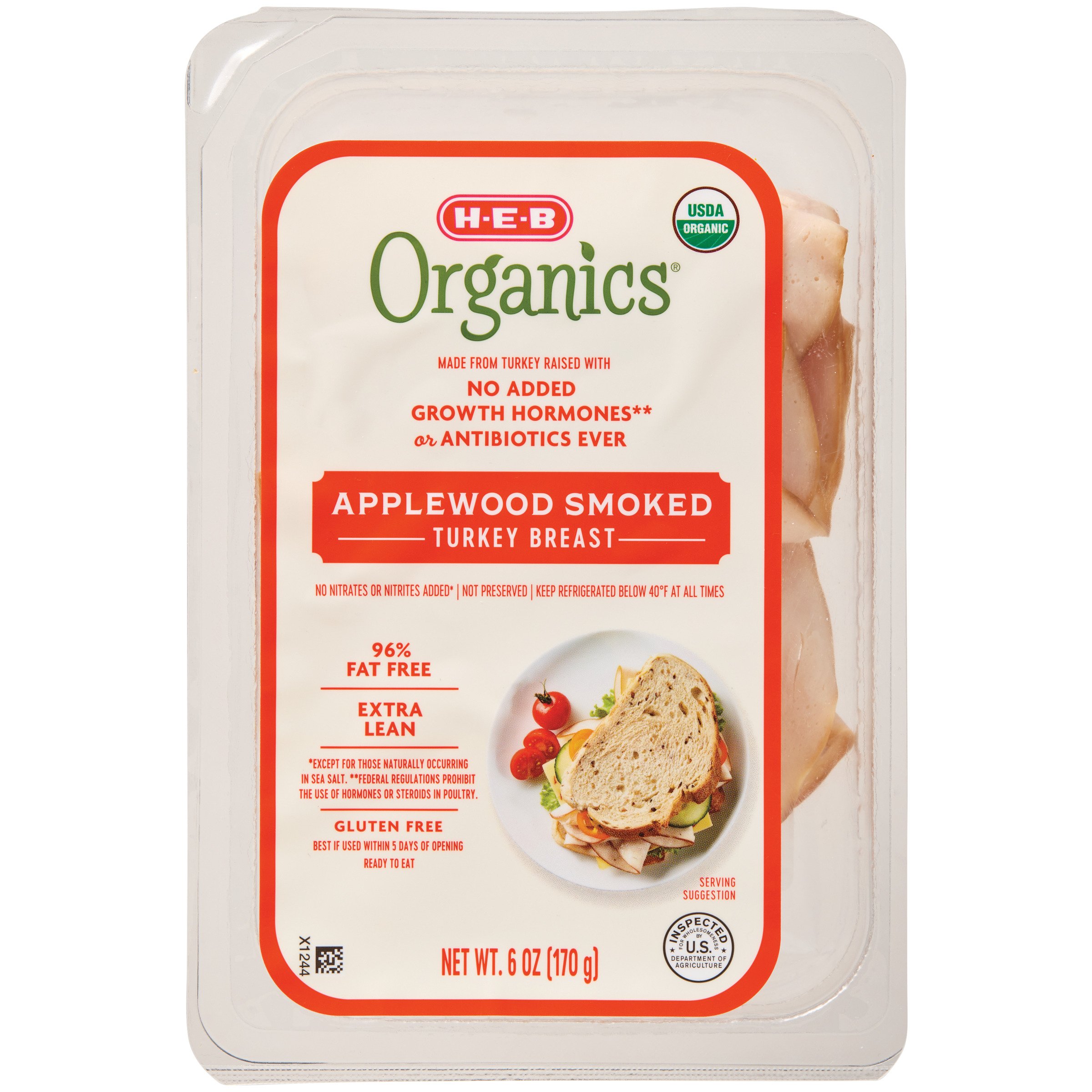H-E-B Organics Applewood Smoked Turkey Breast Lunch Meat, 6 oz