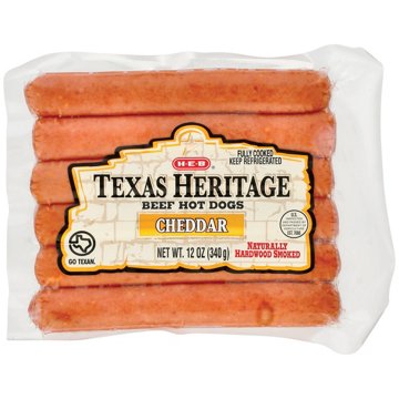 H-E-B Texas Heritage Beef Hot Dogs - Cheddar, 6 ct