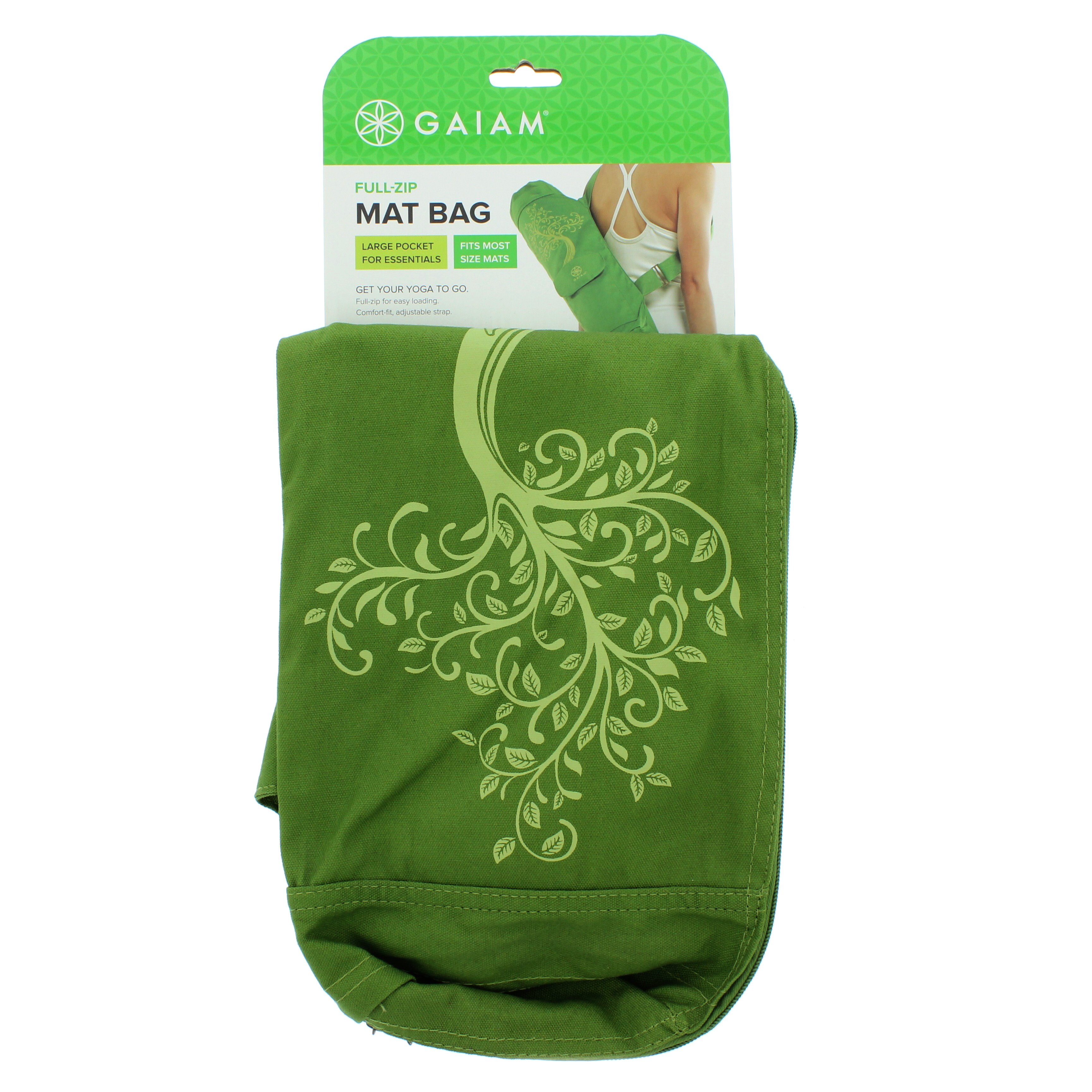 Gaiam Bag-Tree Of Life-Natural With Green Tree Embroidery, Mat