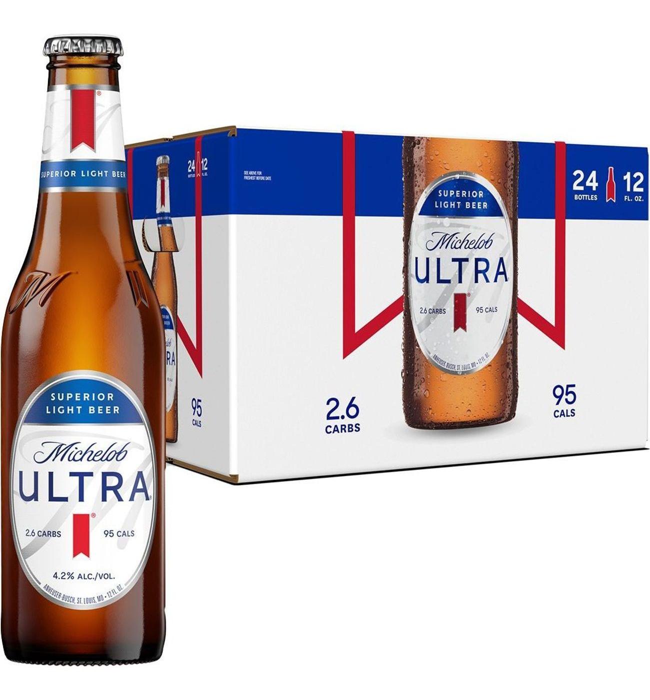 Michelob ULTRA Superior Light Lager Beer Bottles, 24 pack; image 1 of 6