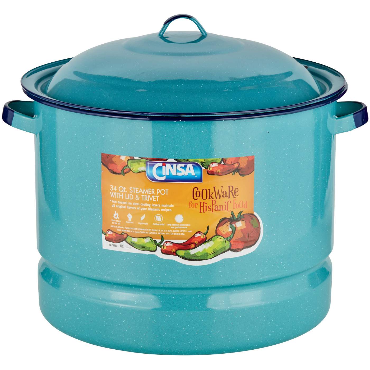 Cinsa Turquoise Blue Steamer Pot with Lid & Trivet; image 1 of 2
