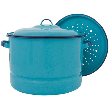 Cinsa Turquoise Blue Steamer Pot with Lid & Trivet, 34 qt
