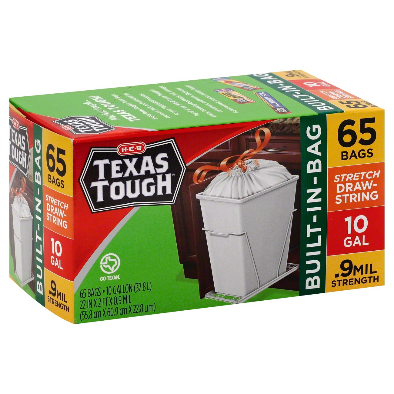 H E B Texas Tough Stretch Drawstring Built In Bag 10 Gallon Trash Bags Shop Trash Bags At H E B 