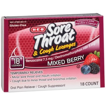 H-E-B Sore Throat & Cough Lozenges - Mixed Berry Flavor, 18 ct