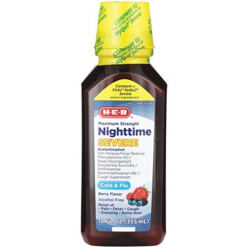 H-E-B Nighttime Severe Cold & Flu Relief Liquid – Berry Flavor, 12 oz