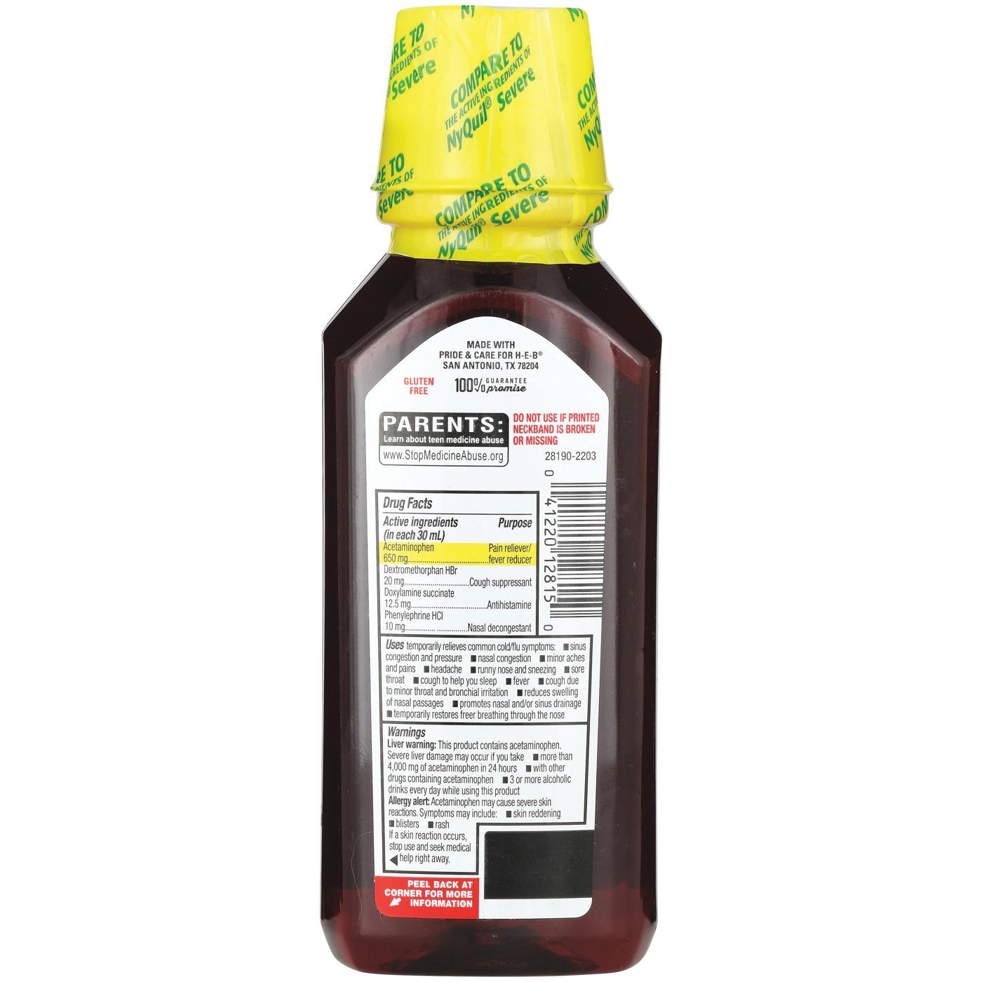 H-E-B Nighttime Severe Cold & Flu Relief Liquid – Berry Flavor; image 2 of 3