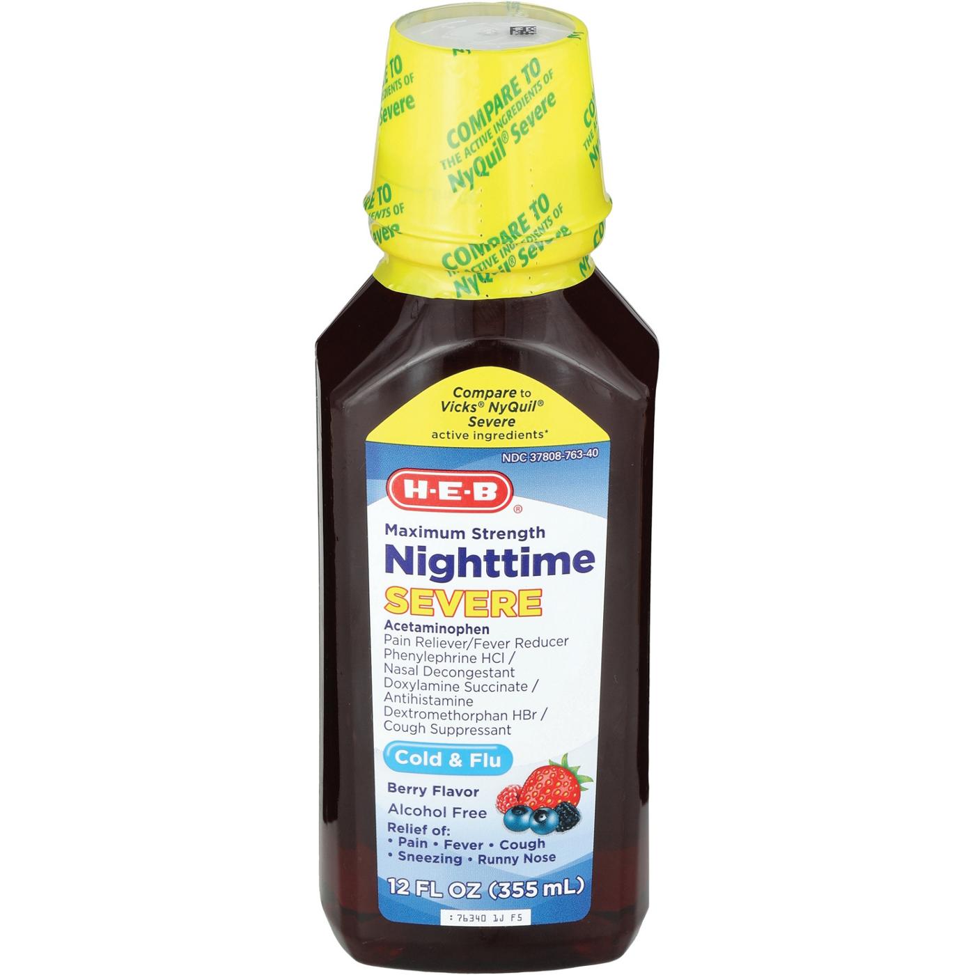 H-E-B Nighttime Severe Cold & Flu Relief Liquid – Berry Flavor; image 3 of 3