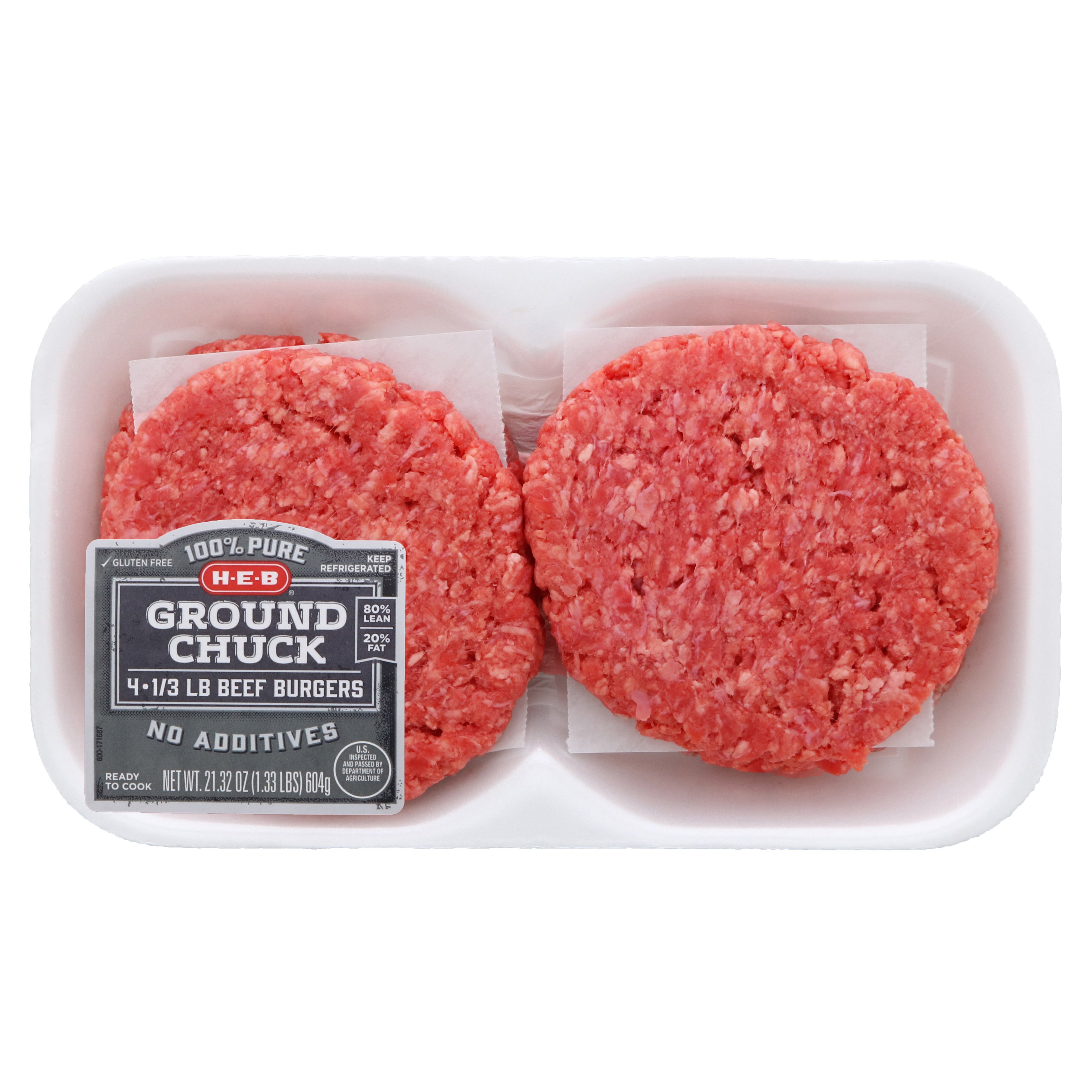 H E B Ground Chuck 1 3 Lb Beef Patties 80 Lean Shop Beef At H E B