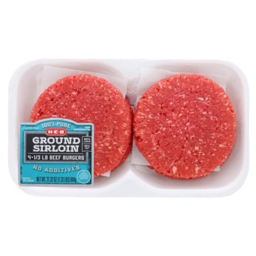H-E-B Ground Beef Sirloin 1/3 lb Burger Patties, 90% Lean, 4 ct