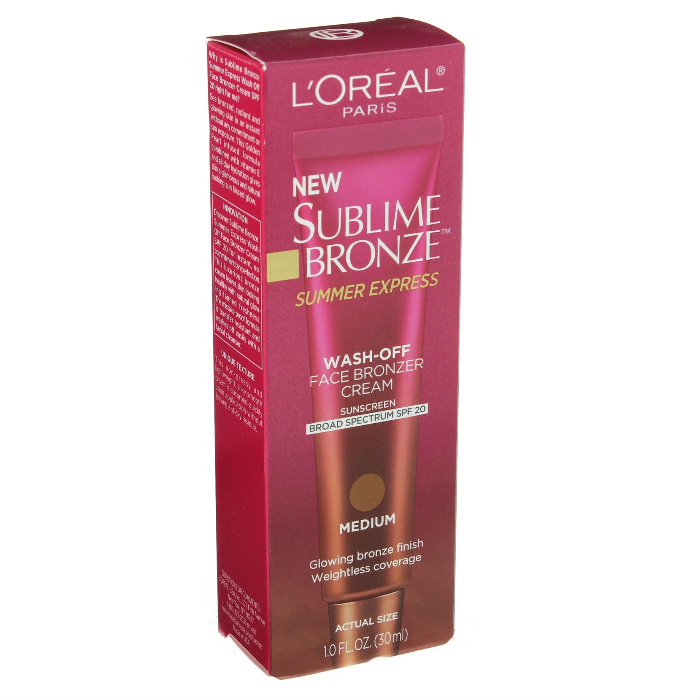 L'Oréal Paris Sublime Bronze Summer Express Wash-Off Face Bronzer Cream SPF 20, Medium; image 1 of 2