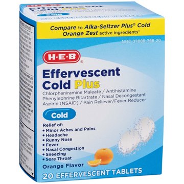 H-E-B Plus Effervescent Cold Tablets – Orange Flavor, 20 ct