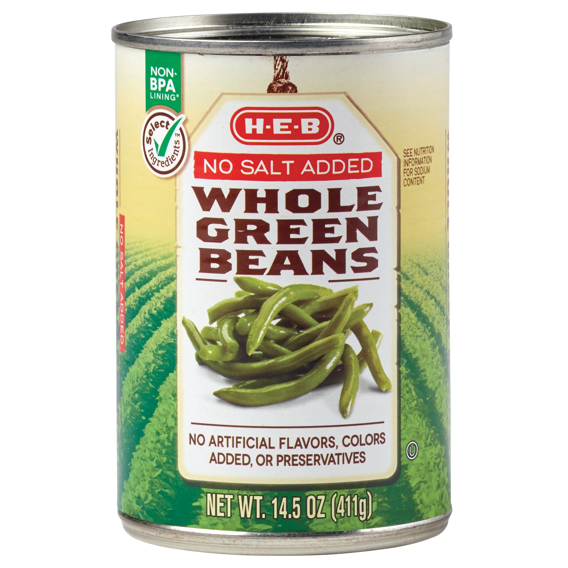 HEB Select Ingredients No Salt Added Whole Green Beans Shop Canned