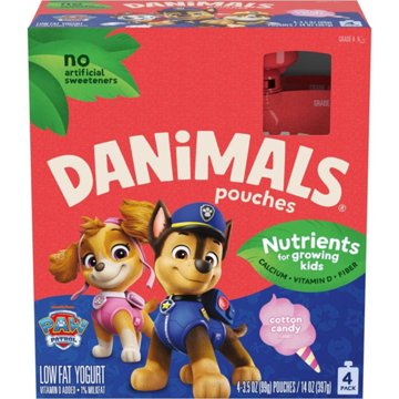Dannon Danimals Squeezables Low-Fat 4pk Yogurt Pouches -  Cotton Candy 