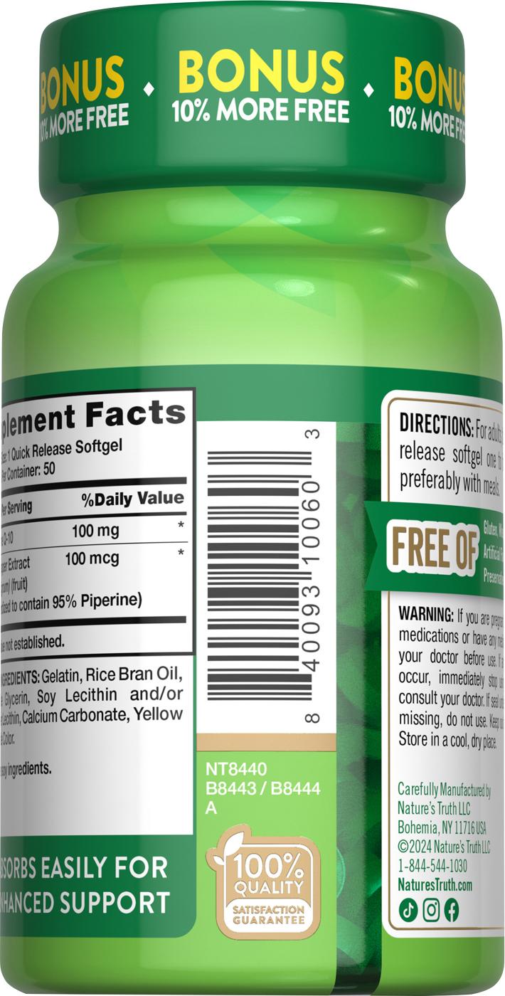 Nature's Truth Enhanced Absorption CoQ-10 100mg Quick-Release Softgels; image 2 of 6