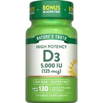Nature's Truth High Potency Vitamin D3 Softgels - 5000 IU, 130 ct